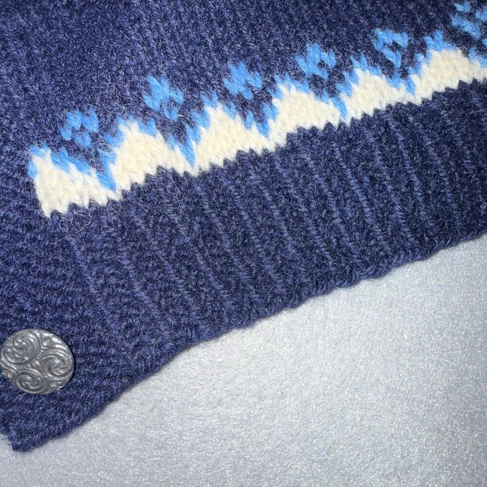 Vintage Norwegian Hand Knit Wool Cardigan Fair Isle Nordic Blue Button Front Wom - Picture 10 of 11